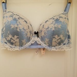 Victoria Secret Light Blue w/ White Lace 34DD Bra